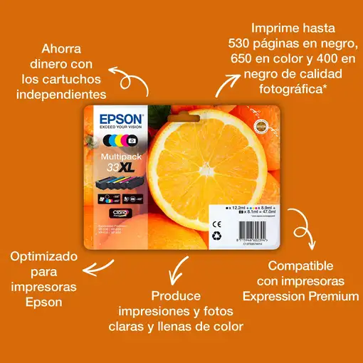 Epson Oranges Tinta negra 33XL Claria Premium Naranjas