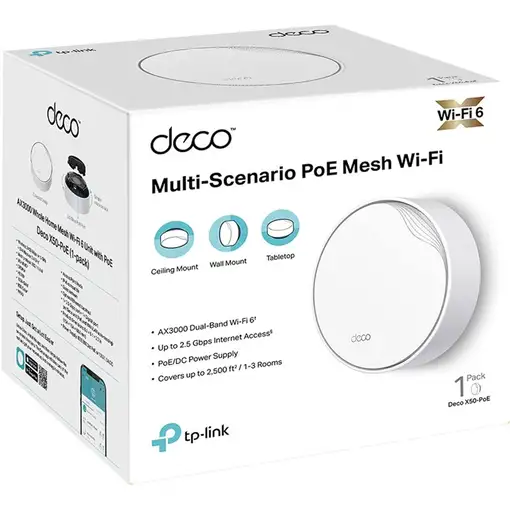 TP-Link DECO X50-POE(1-PACK) sistema Wi-Fi Mesh (Wi-Fi en malla) Doble banda (2,4