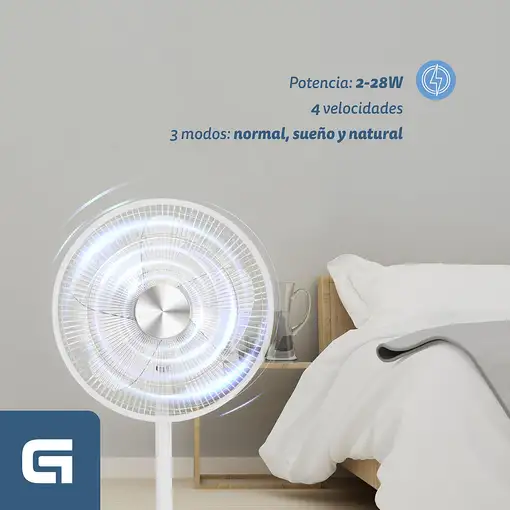 Ventilador de pie blanco, mando y temporizador, FAN-14 SILENCE GRUNKEL