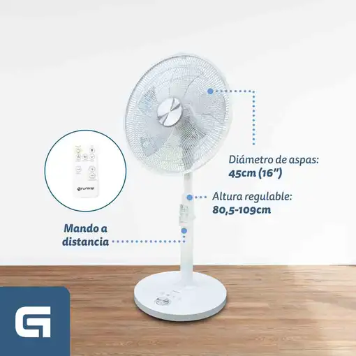 Ventilador Grunkel 16SILENCEPLUS, 12 vel., 3 modos, mando y temporizador