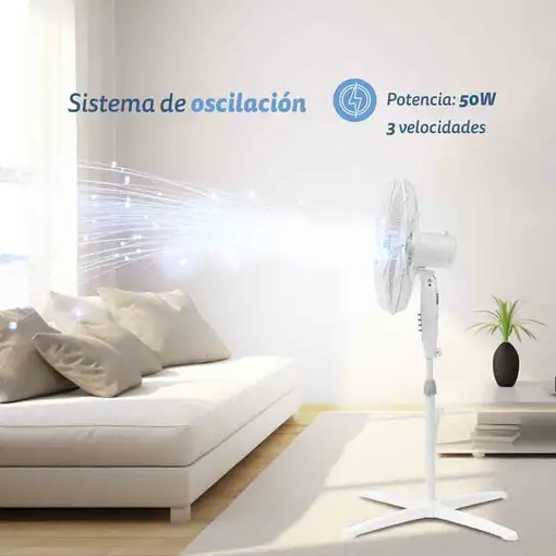 Ventilador Grunkel FAN-165X blanco, 50W, 3 vel., 5 aspas, altura regulable