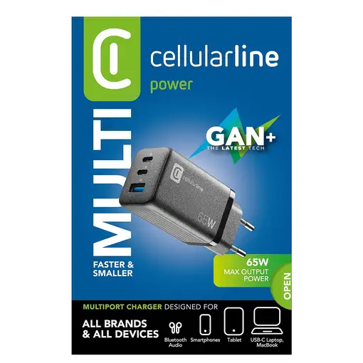 Cellularline Multipower Micro 65W Cargador de baterías de red rápido ultracompact