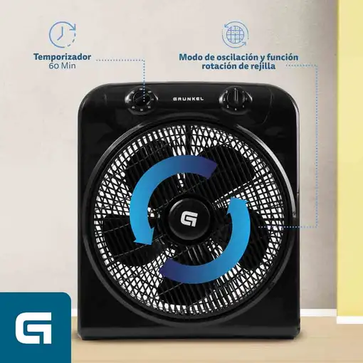 Ventilador Grunkel BOXFANNG, 50W, aspas 30 cm, 3 vel., temporizador 60 min