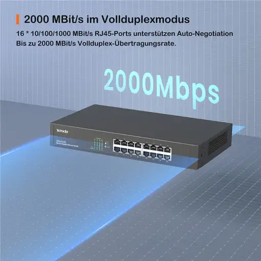 Tenda 16-port Gigabit Ethernet Switch No administrado Azul