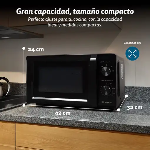 Microondas sin grill negro, 20L, 700 W, MW-20MN GRUNKEL