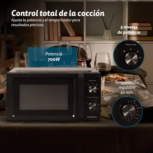 Microondas sin grill negro, 20L, 700 W, MW-20MN GRUNKEL