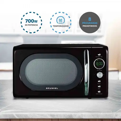 Microondas sin grill Vintage negro, 20 L, 700 W, MW-DGN GRUNKEL