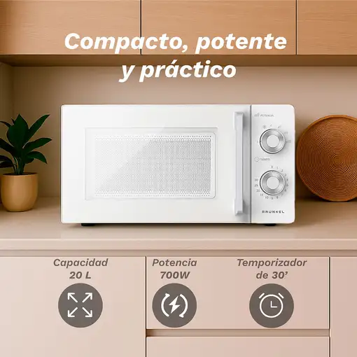 Microondas sin grill blanco, 20L, 700 W, MW-20MG GRUNKEL