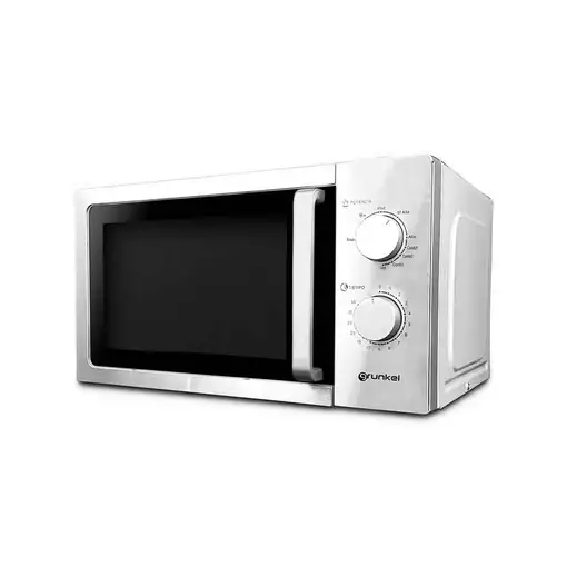 Microondas de 20L, 700W, 4 niveles, descongelación y diseño moderno en acero.