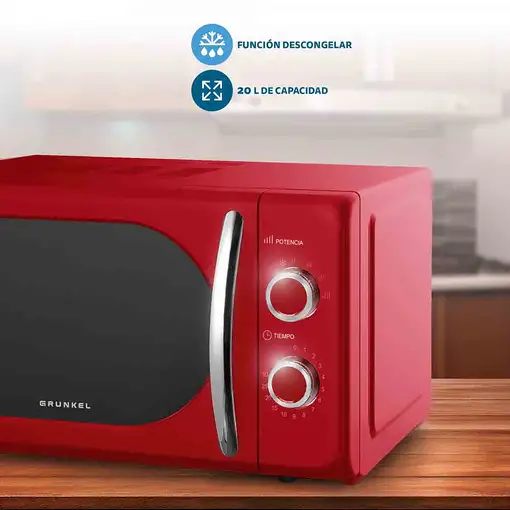 Microondas sin grill Vintage rojo, 20L, 700W, MW-20ROJO GRUNKEL