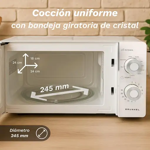 Microondas con grill blanco, 20L, 900 W, MWG-20MG GRUNKEL