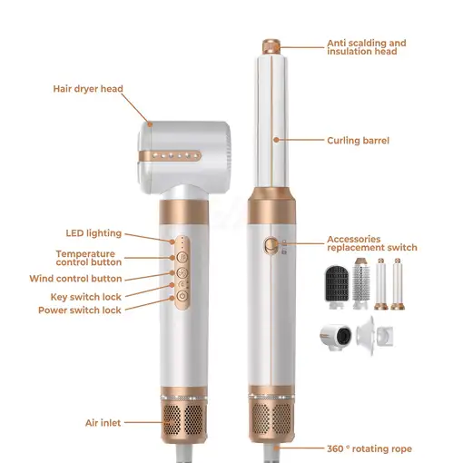 Secador de pelo Profesional de Alta Velocidad Klack Hot Air Styler 7 en 1