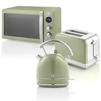 Retro Set Desayuno Hervidor Agua 1,8L, Tostadora,Microondas 20L, STRP2070GNEU SWAN