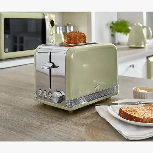 Retro Tostadora Pan Ranura Ancha 2 Rebanadas,  Descongelación, ST19010GNEU SWAN