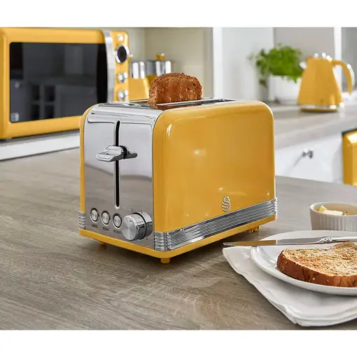 Retro Set Desayuno Hervidor Agua 1,8L,Tostadora,Microondas 20L,STRP2070YELNEU SWAN
