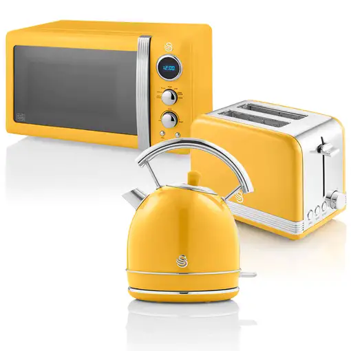 Retro Set Desayuno Hervidor Agua 1,8L,Tostadora,Microondas 20L,STRP2070YELNEU SWAN