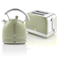 Retro Set Desayuno Hervidor de Agua 1,8 L, Tostadora 2 Rebanadas, STP7050GNEU SWAN