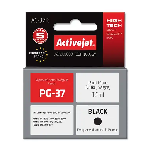 Activejet Tinta AC-37R (sustituye a la Canon PG-37; Premium; 12 ml; negra)