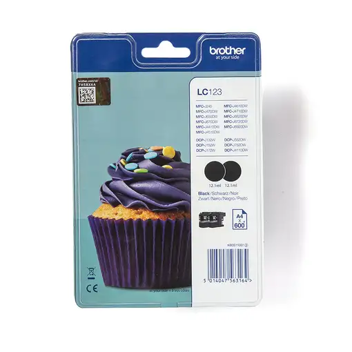 Brother LC123BKBP2DR cartucho de tinta 1 pieza(s) Original Negro