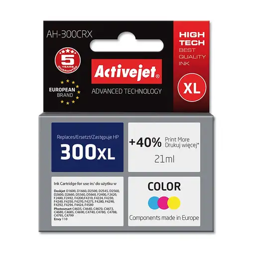 Activejet Tinta AH-300CRX (repuesto HP 300XL CC644EE; Premium; 21 ml; color)