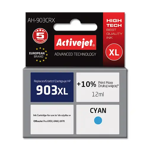 Activejet Tinta AH-903CRX (reemplazo HP 903XL T6M03AE; Premium; 12 ml; azul)