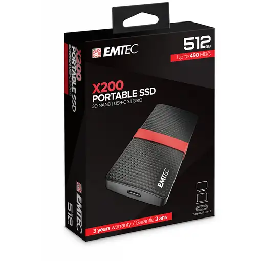 Emtec X200 512 GB USB Tipo C 3.2 Gen 1 (3.1 Gen 1) Negro, Rojo