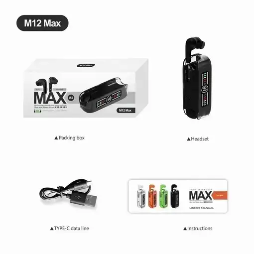 Auriculares bluetooth M12 max Negro