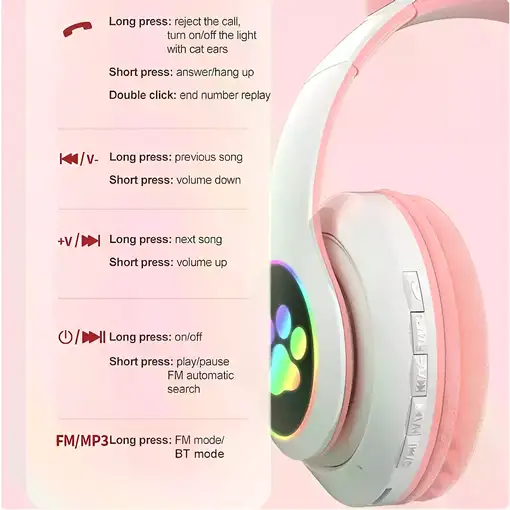 Auriculares Bluetooth Orejas Gato Rosa