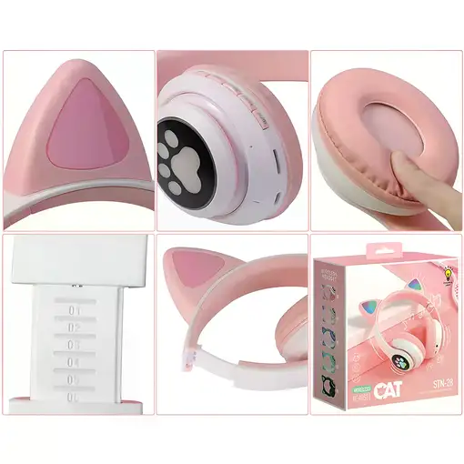 Auriculares Bluetooth Orejas Gato Rosa