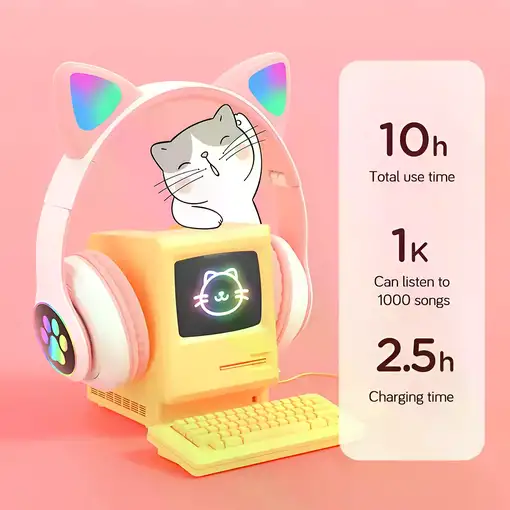 Auriculares Bluetooth Orejas Gato Rosa