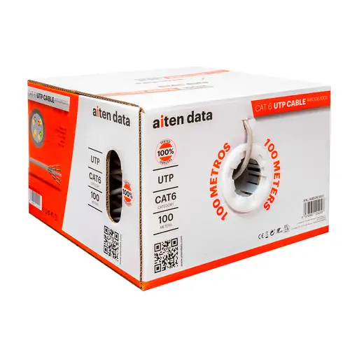 aiten data Bobina Cable de Red 100 m, UTP CAT6, Polietileno de Alta Densidad (Soli