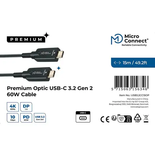 Microconnect USB3.2CC15OP cable USB USB 3.2 Gen 2 (3.1 Gen 2) 15 m USB C Negro
