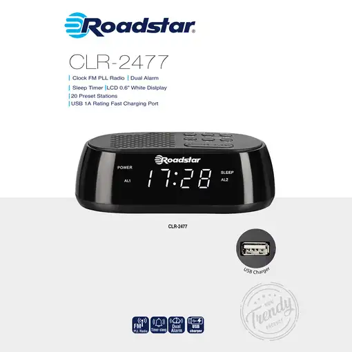 Roadstar CLR2477 radio Reloj Digital Negro