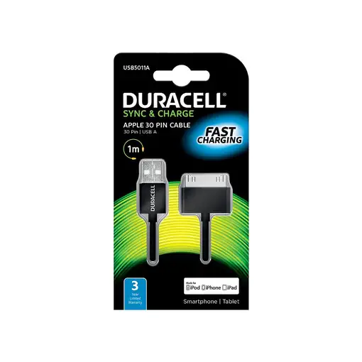 Duracell USB5011A cable USB 1 m Negro