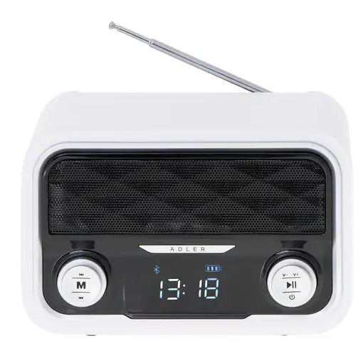 Radio Bluetooth, FM, Memoria 50 Emisoras, MP3, Puerto USB-Tarjeta SD, AD1185 Adler