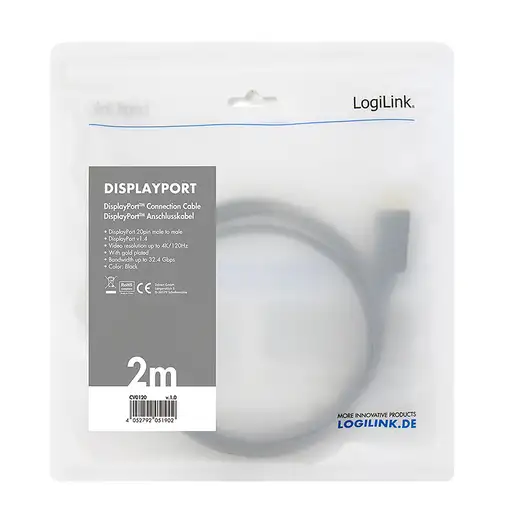 LogiLink CV0120 cable DisplayPort 2 m Negro