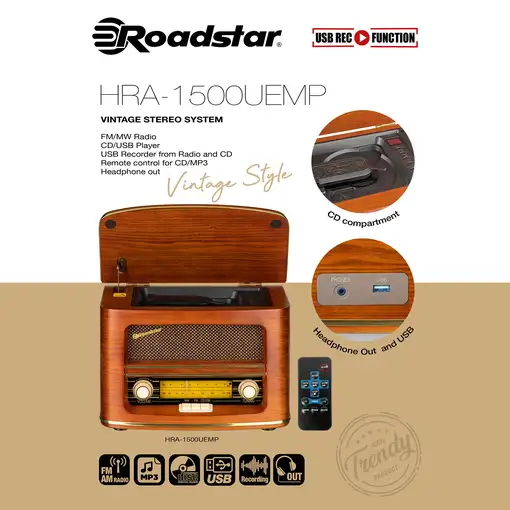 Roadstar HRA1500UEMP radio Personal Analógica Madera