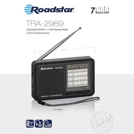 Radio Multibanda AM / FM / SW, Toma de auriculares, Portátil, TRA-2989 Roadstar