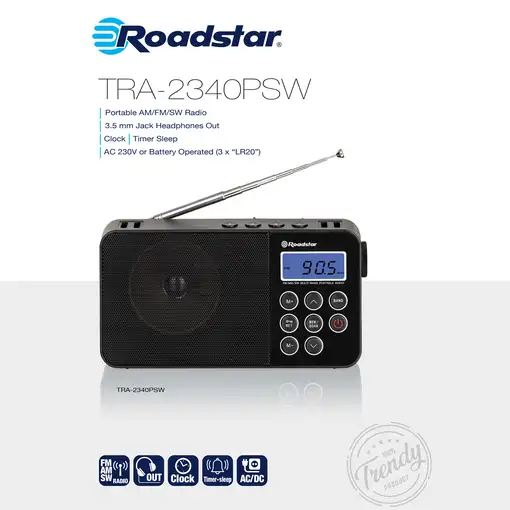 Radio Portátil Digital Multibanda AM / FM / SW, Red /Pilas,TRA-2340PSW Roadstar