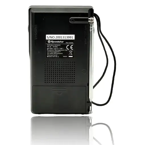 Radio Portátil FM Analógica, Funciona a Pilas,Toma Auriculares TRA-1230BK Roadstar