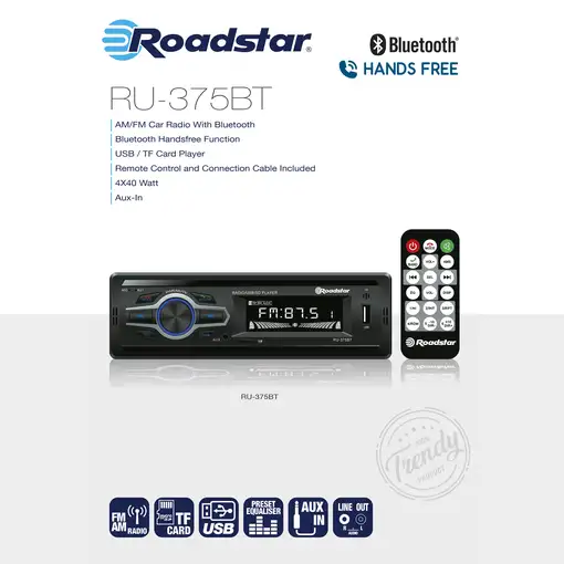 Radio Coche Digital AM /FM Bluetooth Manos Libres, Autoradio,USB,RU-375BT Roadstar