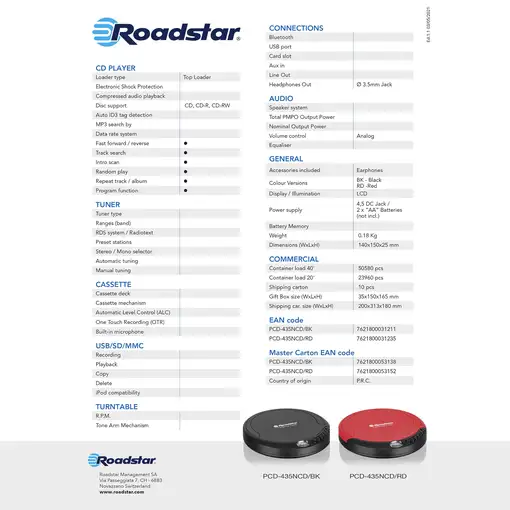 Roadstar PCD-435CD Reproductor de CD portátil Rojo
