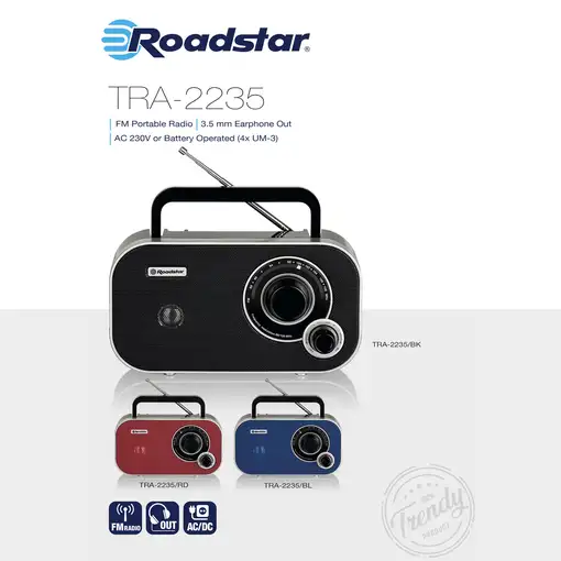 Radio Portátil FM Analógica Funciona Red /Pilas,Pequeño Ligero,TRA-2235RD Roadstar