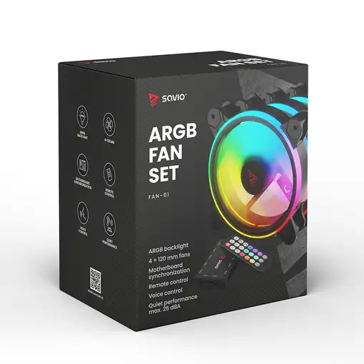 Savio FAN-01 4-pack 120mm ARGB fan including controller and remote control Carcasa