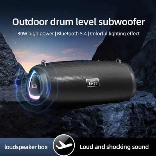 Altavoz Bluetooth portátil Klack BASS-13 de 30W con subwoofer y luces LED RGB