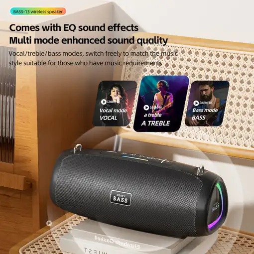 Altavoz Bluetooth portátil Klack BASS-13 de 30W con subwoofer y luces LED RGB
