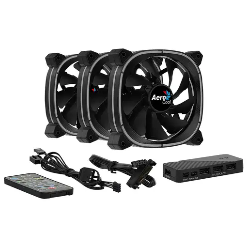 Aerocool ASTRO12PRO Kit 3 Ventiladores PC 12cm LED RGB Antivibración Control Remot