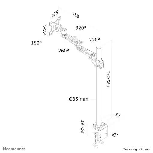 Neomounts FPMA-D935POLE70 Brazo de monitor 10-30"