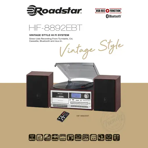 Roadstar HIF-8892EBT sistema de audio para el hogar 8 W Cereza (fruta), Plata, Mad