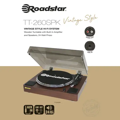 Roadstar TT-260SPK tocadisco Tocadiscos de tracción directa Madera Automático
